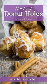 My Baked Donut Holes Recipe is made in a mini muffins pan for a perfectly sized bite. The donuts are then brushed with melted butter, rolled in cinnamon sugar, and drizzled with a vanilla cream cheese glaze! Pure lush!