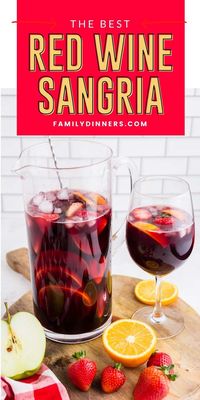 The best fruity sangria recipe. This fruity cocktail is made with red wine, brandy, Grand Marnier, simple syrup, club soda, oranges, apples, strawberries and ice. Red wine sangria is refreshing with any meal or as a party drink. Serve in a pitcher or by the glass. If you love red wine cocktails you'll love this. A traditional sangria is perfect as a party sangria, summer sangria, winter sangria or date night sangria!