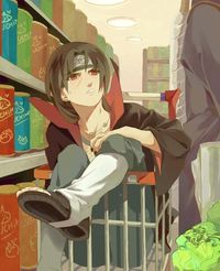 (the Akastuki at the store) Sasori: wheres Itachi. Me: *turns around* ITACHI what are you doing.