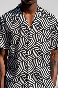 Elevate your vacation wardrobe with this Geometric Art Deco Shirt for Men, a stylish button-up featuring an abstract design perfect for travel lovers. This modern vacation wear casual button-down shirt is also available in plus sizes, making it an ideal gift for any fashion-forward traveler.