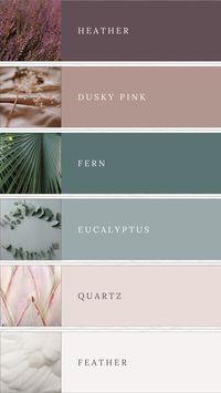 Enjoy the soft, calm colours of this wedding palette for small businesses. This selection of colours is close to being on the Scottish hill when all the heather starts to appear. Get all the full-colour codes and editable presentations on my Etsy shop now so you can design your wedding or business branding perfectly.   Using soft purple, dusky pink, eucalyptus, blush, soft pink and off-white.