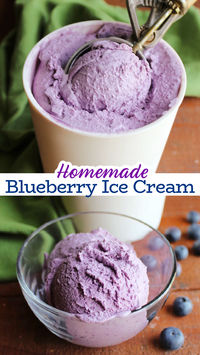 This blueberry ice cream recipe makes a sweet, creamy treat that is bursting with blueberry flavor. Summer just got a new favorite treat… homemade blueberry ice cream!