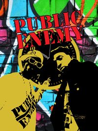 New bold, popping, digital canvas art for your home, office, man cave and more. One of a selection of designs available, this Public Enemy canvas would be a great choice to start your collection of the 80's Hip Hop designs available.  This item comes at a size of 80x60cm with a 2.5cm depth. The design will be partially wrapped around the edges of the canvas.