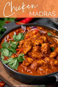 A rich, fragrant and relatively hot curry, chicken madras is easy to make at home in one pan. A great Friday night curry! #chickenmadras #madras #madrascurry #hotchickencurry #betterthantakeout #fakeaway