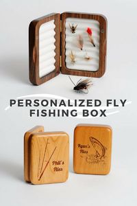 This personalized wood fly fishing box is the perfect gift idea for fisherman. My boyfriend would love it! #ad #fishbox #flyfish #personalized #fathersdaygift #giftideasforhim #fisherman