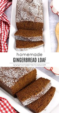 Homemade gingerbread loaf recipe by The Toasty Kitchen. Homemade gingerbread loaf is soft, moist, and perfectly spiced with your favorite holiday flavors. Pair with your morning coffee, enjoy as dessert, or give as a gift. #gingerbreadloaf #gingerbread #christmas #winter #quickbread #gingerbreadrecipe