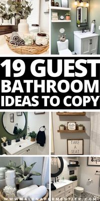 Need decorating ideas for the guest bathroom? This post shows you all the best easy ideas for your extra bathroom. Also sharing ideas for: guest bathroom countertop ideas, cute guest bathroom mirror ideas, tile inspiration for the guest bathroom, and inexpensive ways to decorate walls in your spare bathroom.