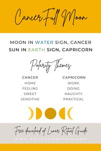 Cancer themes include feeling and home. Every full moon gives us a chance to look at opposite signs of a similar coin to find balance, release, and inspiration. Learn more about full moon rituals and using zodiac signs as inspiration for self care throughout the year.