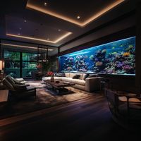 RedFin Aquarium Design is a specialist designer of large aquariums for private resindenses, commercial buisnesses and public aquariums. We have created this image of a large reef aquarium in a private living room.