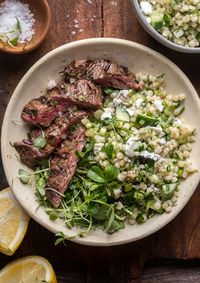 Grilled Skirt Steak with Lemon Herb Couscous Salad - Wandering chickpea