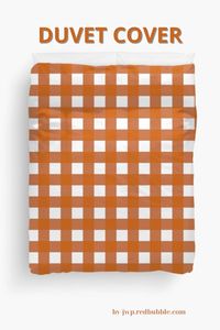 Keep your duvet fresh and your bedroom decor fresher with a removable & washable @redbubble duvet cover that features a burnt orange gingham pattern by ARTbyJWP. #duvetcovers #orangeaesthetic #orangebedroomaesthetic #orangebedroom #orangebedroomideas