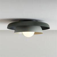 Create a timeless mid-century style moment in your nursery or kid's room with our sculptural Nello Flush Mount Ceiling Light. The elevated design boasts double saucer-shaped shades and a gorgeous color combo of earthy light sage and olive green. What's more, its frosted acrylic globe makes it a smart choice for high-traffic kid spaces.   • Steel base with olive green finish  • Acrylic shade  • Light can be mounted on the ceiling or wall  • 8"-dia. ceiling plate  • Weight: 5.75 lbs.  • 1 E12