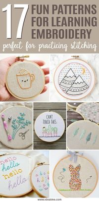 If you're a beginner and looking for some easy patterns, check out our 17 fun projects that are a perfect way to learn embroidery. Thes patterns are perfect for practicing some of the easiest and most basic embroidery stitches. #EmbroideryProjects