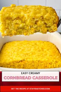 This Easy Southern Cornbread Casserole is homemade and also known as a baked creamed corn casserole. This dish uses cornmeal to produce a sweet souffle similar to scalloped corn. This is the best for Thanksgiving, the holidays, and Sunday dinners.