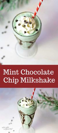 Mint Chocolate Chip Milkshake. This EASY milkshake recipe is made with mint chocolate chip ice cream and Creme de Menthe & served in a chocolate-drizzled glass with even more  whipped cream.