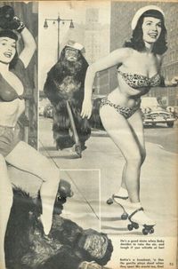 Pin-Up model and Playboy magazine's "Miss January 1955" Bettie Page roller skating.