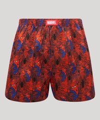 Cueca masculina confeccionada em algodão com estampa do super herói Homem Aranha, da Marvel. A modelagem samba canção tem caimento amplo e comprimento curto. O modelo tem cós com gancho no lugar, elástico embutido e barra com acabamento simples.