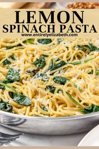 This quick 20-minute Lemon Spinach Pasta uses just 9 ingredients for a light and lemony meal without cream. Bright lemon, spinach, garlic, and red pepper flakes make it fresh and flavorful.