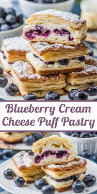 Easy Blueberry cream cheese puff pastry combines sweet cream cheese and blueberry filling and stuffs them into a golden, flaky puff pastry package.