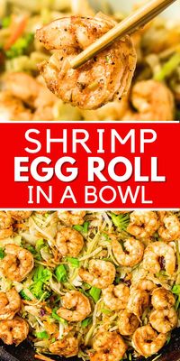 Shrimp Egg Roll in a Bowl, made with seasoned shrimp and a cabbage stir fry blend, is a good-for-you, high-protein, high-volume, low-calorie one-pot meal.