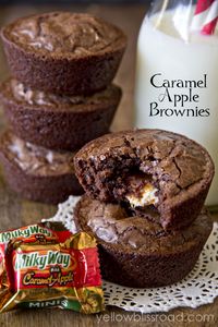 Caramel Apple Brownies - Delicious fudgy brownies with a Milky Way surprise inside