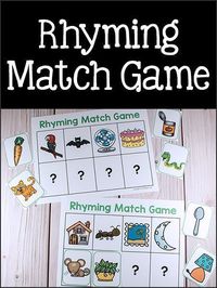 This rhyming match game by PreKinders is sure to be a game your students will love. You'll find included the mats and cut-out pictures to go along with it. Your kids will match the picture with the rhyming word!