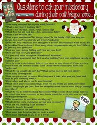 A list of questions to ask a missionary on the phone call home at Christmas.