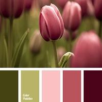 Lovely pastel shades of pink and warm green will fit organically into the boudoir style. Use this palette to decorate a bedroom or a living room..