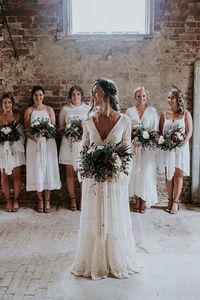 boho v neck wedding dress with long sleeves #weddingdresses #weddingdress #bohowedding