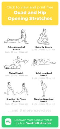 Quad and Hip Opening Stretches – click to view and print this illustrated exercise plan created with #WorkoutLabsFit