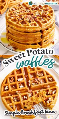 This recipe for sweet potato waffles is the best way to use leftover sweet potatoes! They’re sweet, fluffy, and perfect for piling with your favorite cozy toppings.