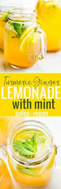 Recipe & health benefits of Ginger Turmeric Lemonade! Great for fighting fatigue and reducing inflammation. Quick to make, naturally sweetened, refreshing! Paleo and Vegan friendly.