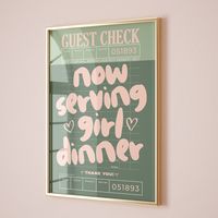 Now Serving Girl Dinner Print Pink Sage Green Aesthetic Guest Check Prints Kitchen Wall Art Decor Cute Cooking Gift Kitchen Apartment Decor - Etsy