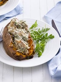 Sweet potato jackets with smoked mackerel and dill yogurt