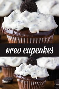 Oreo Cupcakes - Chocolate Cupcakes topped with a rich chocolate ganache and cream cheese & Oreo frosting.