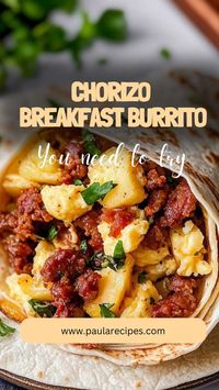 Packed with savory chorizo, eggs, and fresh veggies, this burrito is the ultimate grab-and-go breakfast for busy mornings. 🌯🥔🧀 #ChorizoMagic #BreakfastGoals #BurritoLover #MorningBoost