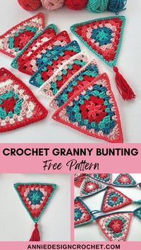 Add a touch of handmade charm to your décor with this crochet granny bunting pattern. This free pattern is perfect for crocheters looking for a fun project. Our crochet granny garland pattern is simple to follow, making it great for beginners and experienced crafters alike. Create colorful, festive decorations for any occasion with this delightful crochet triangle bunting!