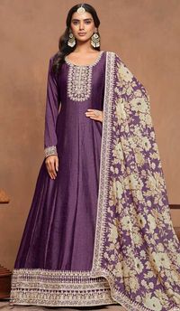 Lavender Art Silk Embroidered Anarkali Style Designer Salwar Suit - 145979704