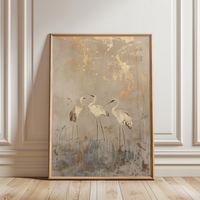 📎 INSTANT DOWNLOAD: No physical products will be shipped and the frame is not included. Check out the physical Canvas and Poster options in the description below. ⬇️ 📎 Enhance your space with this Beige and Gold Japanese Crane Artwork. This stunning Japan Crane Print captures the elegance and grace of these majestic birds in a Japanese Crane Painting. Perfect for adding a touch of sophistication to your home, this Cranes Artwork serves as a beautiful Japanese Crane Wall Art piece with a vintag