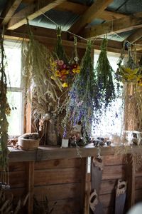 Just beautiful...Long bench between windows and a place to hang flowers to dry...