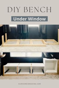 If you want to DIY bench under window that is easy and cheap, this post is for you. I've put together simple steps how to build Modern built-in window bench with storage. Checkout https://ourhomeinmaking.com for free tutorial on how to build a cozy window seat under window.