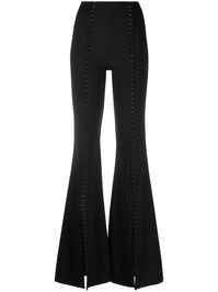 black stretch-design front hook and eye fastening front slit high waist flared design