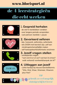 In een notendop belangrijke accenten voor bewezen effectief studiemanagement. In de studiebegeleiding bij Bloeispurt komt er altijd een moment voor dit totaaloverzicht. #lerenleren, #lerenstuderen, #huiswerkmaken, #leerstrategieën, #motivatie, #studiestress