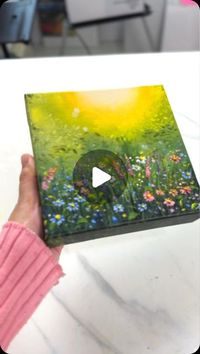 Acrylic painting with Art Rinah 🇲🇾 on Instagram: "Mini canvas painting idea. “Radiant Morning” - Acrylic painting on 15x15cm canvas. SOLD 🥰🌼🌼🌼

#canvaspainting #flowerpainting #howtopaint #paintingideas #liquitexmadetocreate"