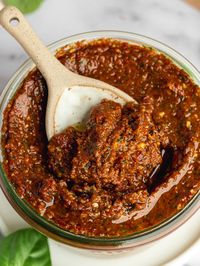 This easy Sun-dried Tomato Pesto is a savory blend of sun-dried tomatoes, fresh basil, and garlic. Perfect for enhancing pasta dishes, spreading on sandwiches, or serving as a dip.