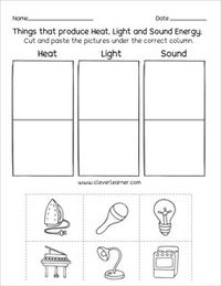 Sources of energy printables and worksheets for first grade and kindergarten