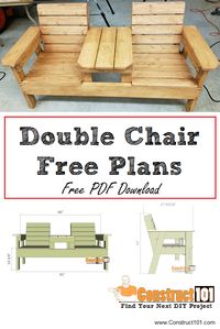 Double chair bench plans, plans include a free PDF download, shopping list, material list, and step-by-step illustrated instructions.