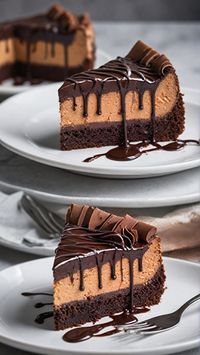 🍫✨ Ingredients:   - 1 ½ cups crushed chocolate cookie crust   - 2 ½ cups cream cheese   - 1 cup sugar   - 1 ½ cups melted dark chocolate   - 1 tsp vanilla extract   - 2 large eggs   - Chocolate ganache (for drizzle)