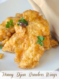 Honey Dijon Glazed Boneless Wings - Easy sweet & tangy white meat "boneless" wings. Quick to cook, less messy and much easier to eat than traditional wings.