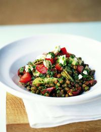 A quick and easy recipe for a tasty lunch time meal or speedy supper. Ready in fifteen minutes, the punchy salsa verde adds extra flavour to the lentils and pancetta.